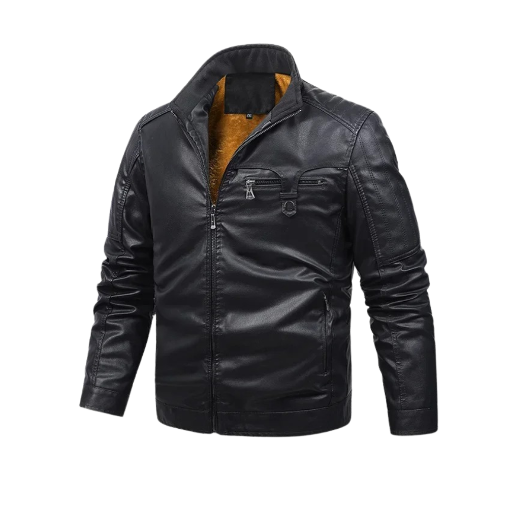 Retro Leather Jacket with Fleece Lining