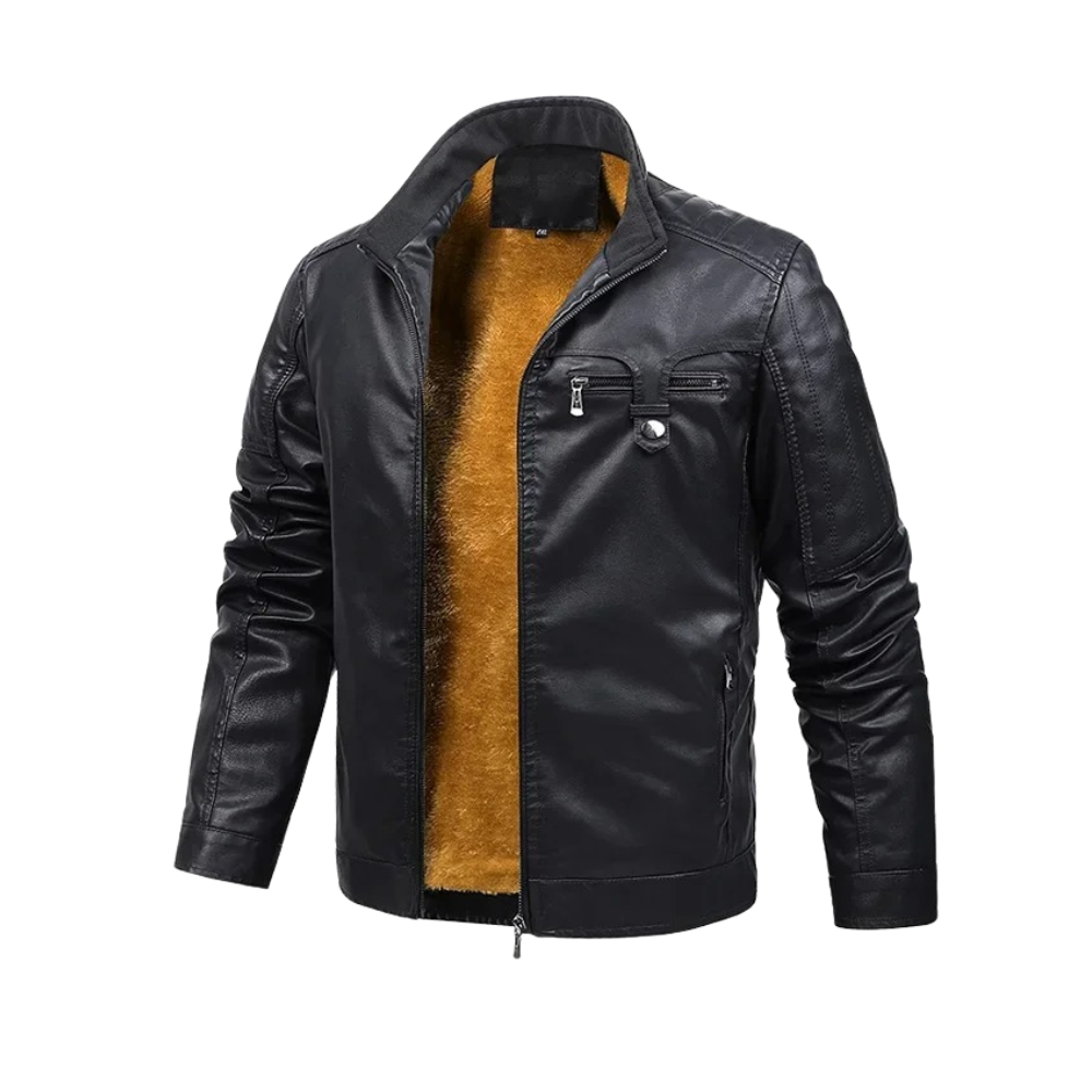 Retro Leather Jacket with Fleece Lining