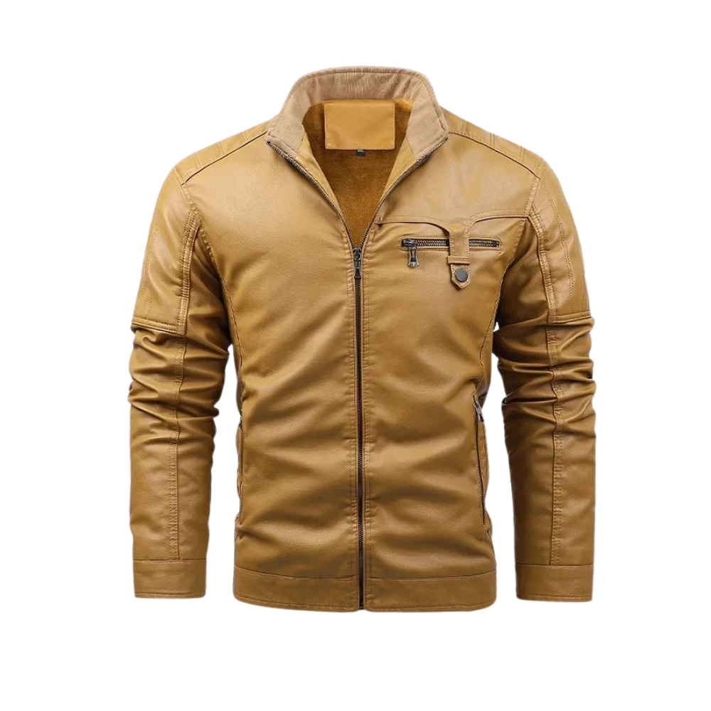 Retro Leather Jacket with Fleece Lining