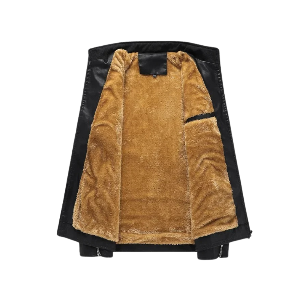 Retro Leather Jacket with Fleece Lining
