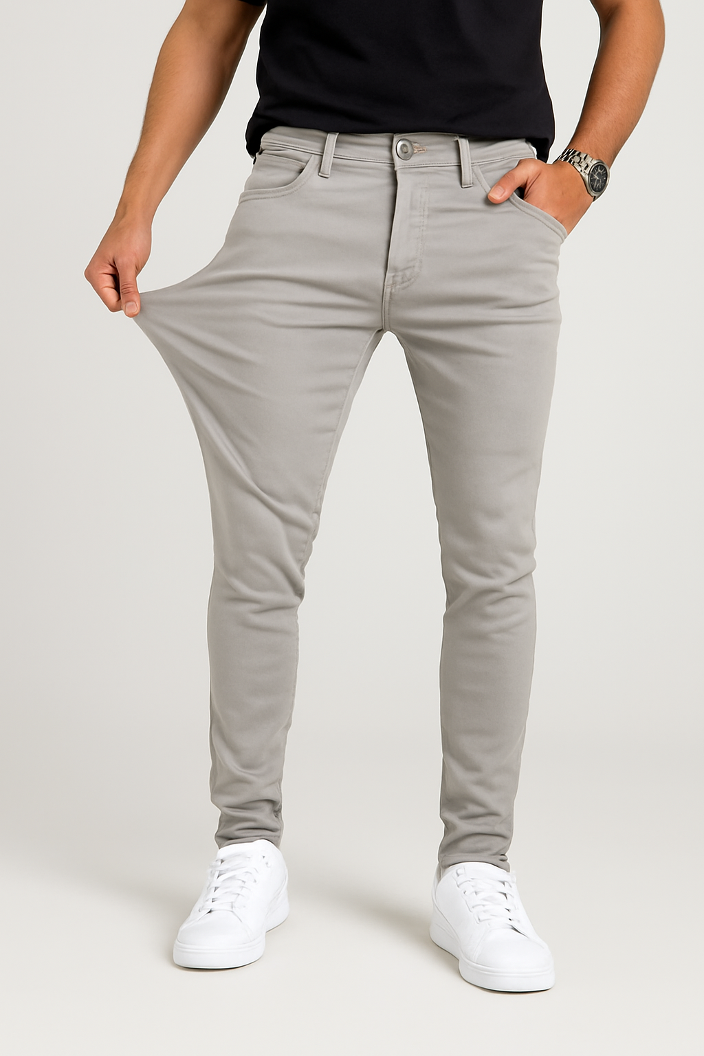 Slim-Fit Casual Solid Pants