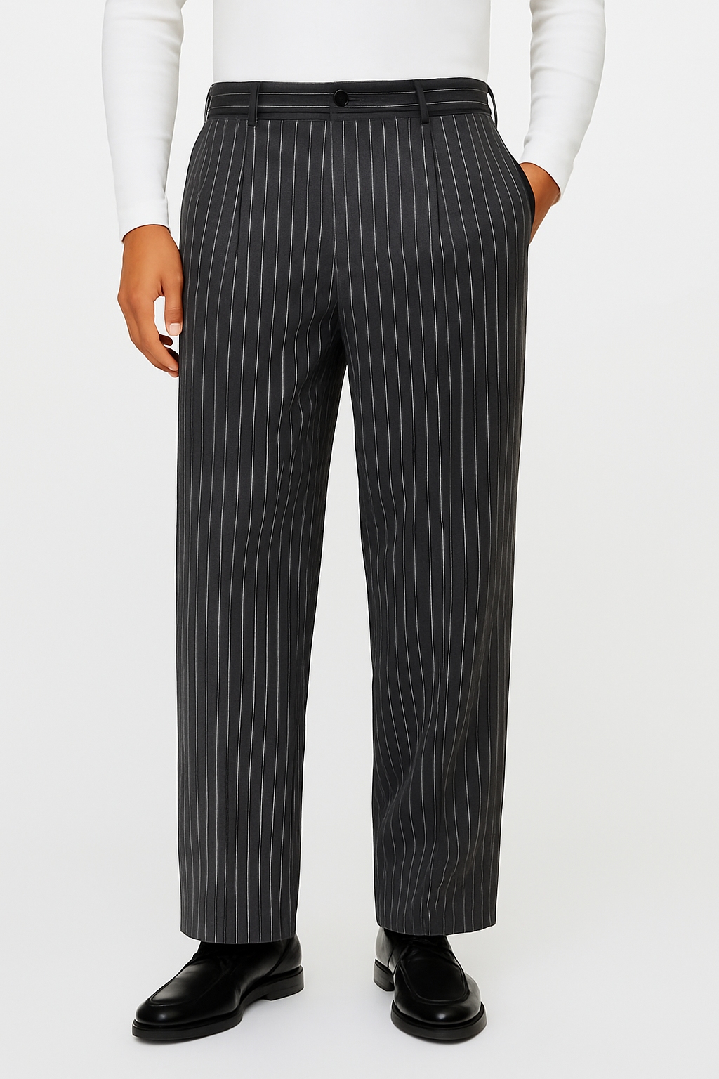 Pinstripe Pleated Trousers