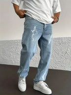 Lightning Print Relaxed-Fit Jeans - Blue