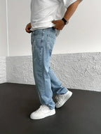 Lightning Print Relaxed-Fit Jeans - Blue