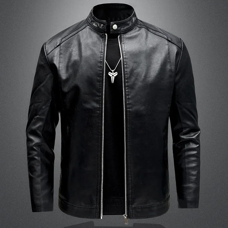 Elegant leather biker jacket for men